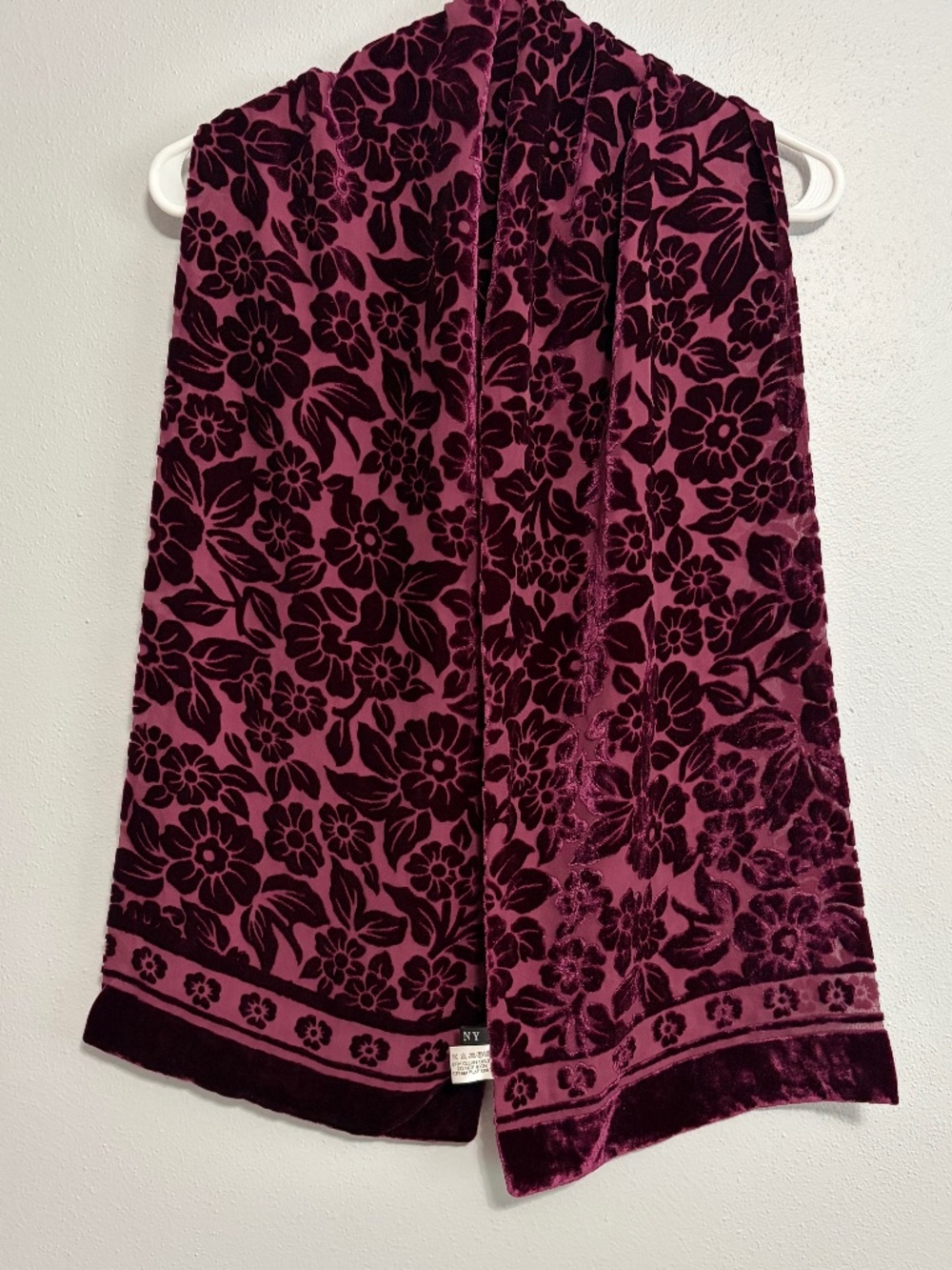J&X Purple Wine Floral Velvet Burnout Silk Blend Scarf 58"